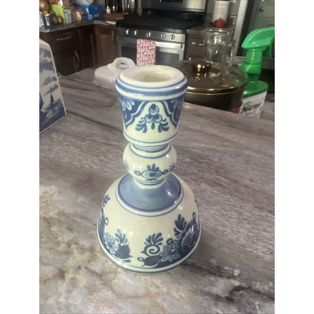 Vintage Delft Blue Holland Hand Painted Candlestick 4.5”